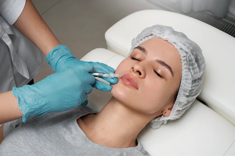 doctor injecting lip filler into patients lip